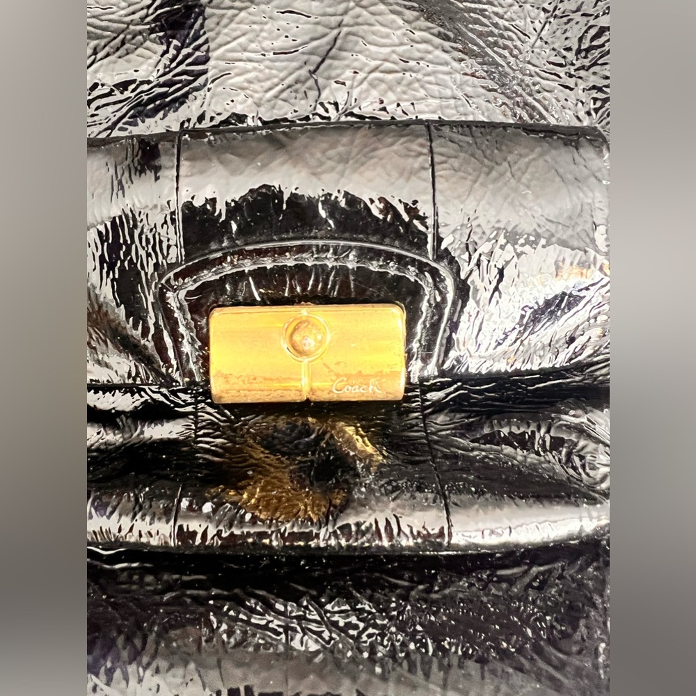 Coach Gold Clasp Textured Handbag - Picture 3 of 10